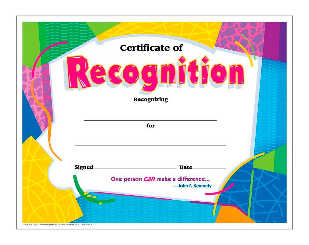 Award Certificates, Item Number 2003458